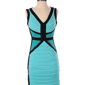 Vintage Cache BodyCon Turquoise Black Dress Size 0 XSmall Sexy